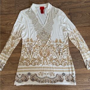 Arizona Collection: Cristina White and Gold Patterned Blouse